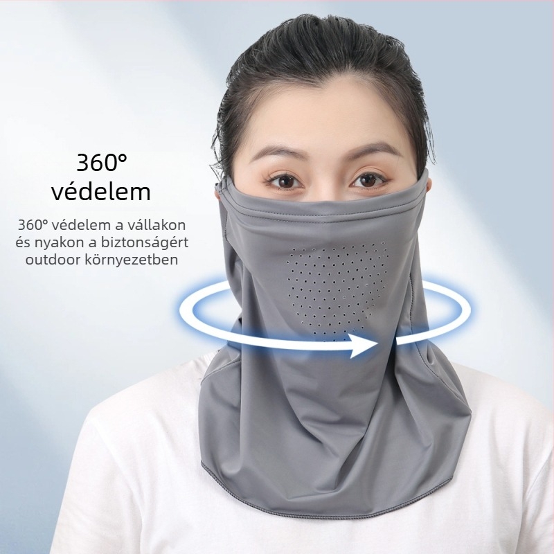 Légáteresztő nyakvédő hálós maszk UV-védelemmel és árnyékolással, Ice Silk anyag elastán keverékkel, kerékpározáshoz