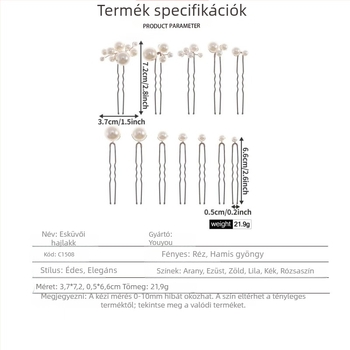 Gyöngyös U-alakú hajcsat, 12 darabos készlet, mindennapi fonott frizurákhoz, divat hajékszer; Anyag: Gyöngy; Forma: U-alakú; Stílus: Divat; Csomagolás: Egyenként csomagolt