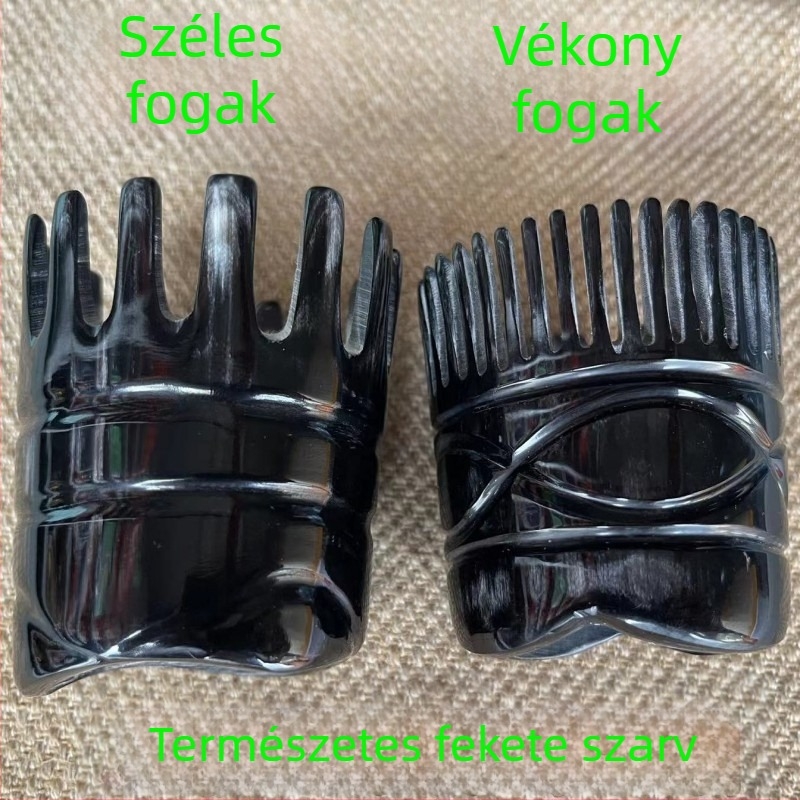 Szarv fésű samponhoz — polírozott, kör alakú forma, etnikus/uniszex stílus
