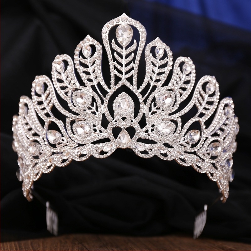 Női tiara fejre, ötvözet, gyémánt-berakás, fehér kristályok