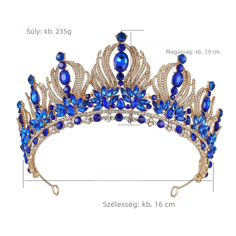 Fejfedő – Korona tiara, ötvözet, gyémántokkal kirakott, női stílus