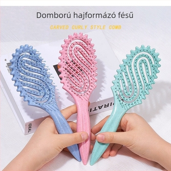 Stílus fésű üreges S-alakú dizájnnal; anyag: búzaszalma + nylon; funkciók: masszírozás, kisimítás, göndörítés