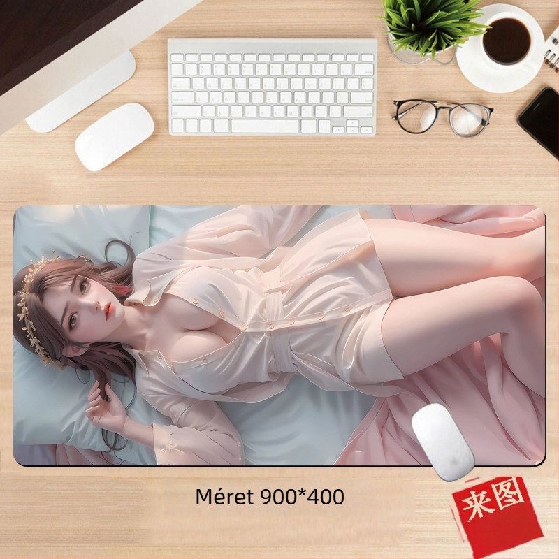 Anime lány egérpad – egyoldalas asztali párna játékosoknak, méretek 60x30 cm, 80x30 cm, 90x40 cm, 100x50 cm, 26x21 cm