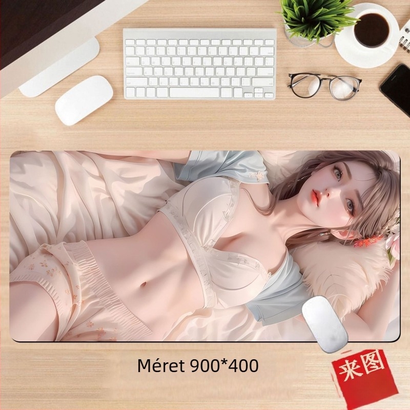 Anime lány egérpad – egyoldalas asztali párna játékosoknak, méretek 60x30 cm, 80x30 cm, 90x40 cm, 100x50 cm, 26x21 cm