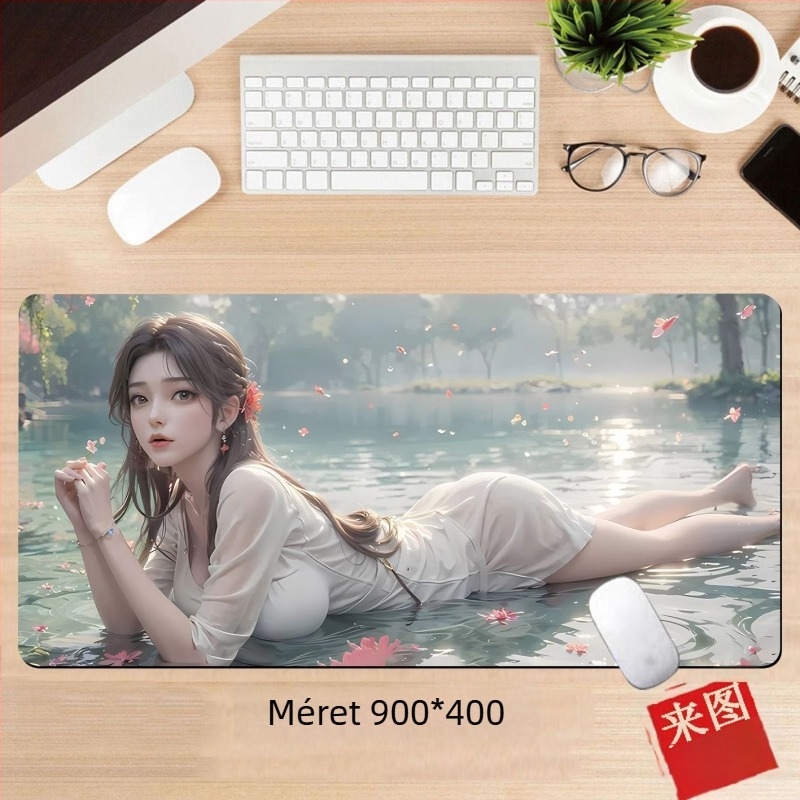 Anime lány egérpad – egyoldalas asztali párna játékosoknak, méretek 60x30 cm, 80x30 cm, 90x40 cm, 100x50 cm, 26x21 cm