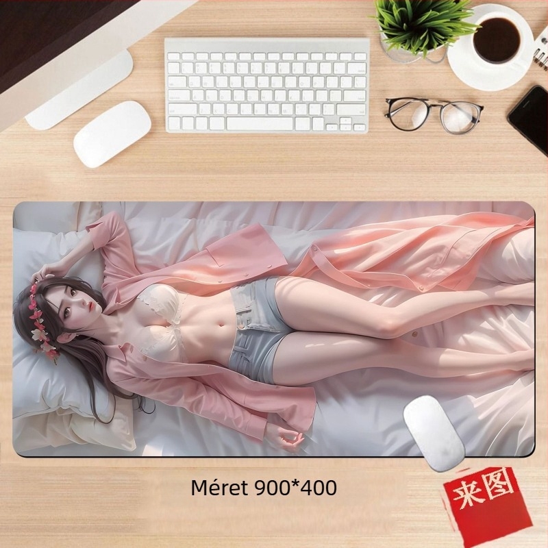 Anime lány egérpad – egyoldalas asztali párna játékosoknak, méretek 60x30 cm, 80x30 cm, 90x40 cm, 100x50 cm, 26x21 cm