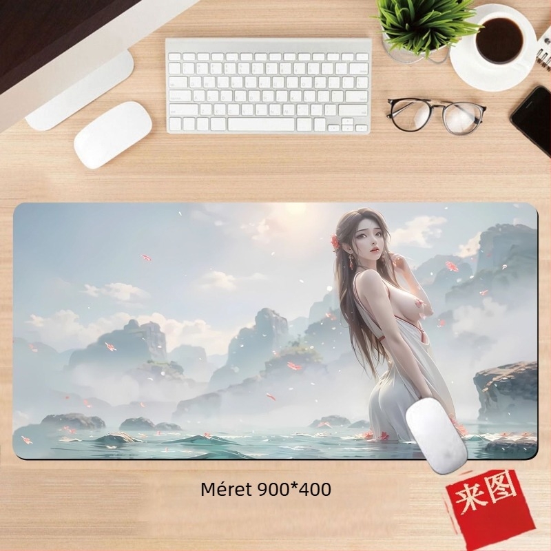 Anime lány egérpad – egyoldalas asztali párna játékosoknak, méretek 60x30 cm, 80x30 cm, 90x40 cm, 100x50 cm, 26x21 cm
