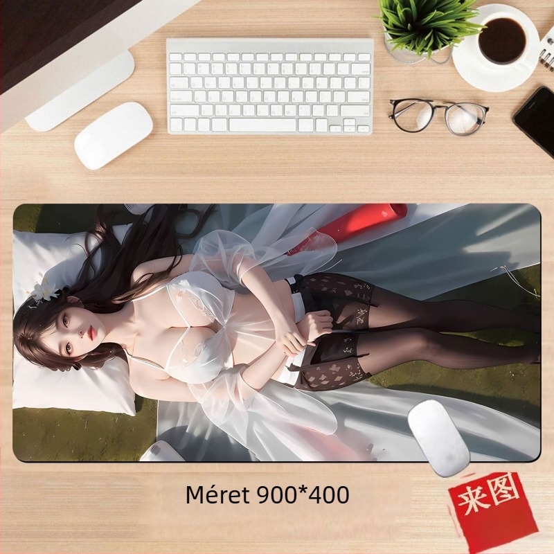 Anime lány egérpad – egyoldalas asztali párna játékosoknak, méretek 60x30 cm, 80x30 cm, 90x40 cm, 100x50 cm, 26x21 cm