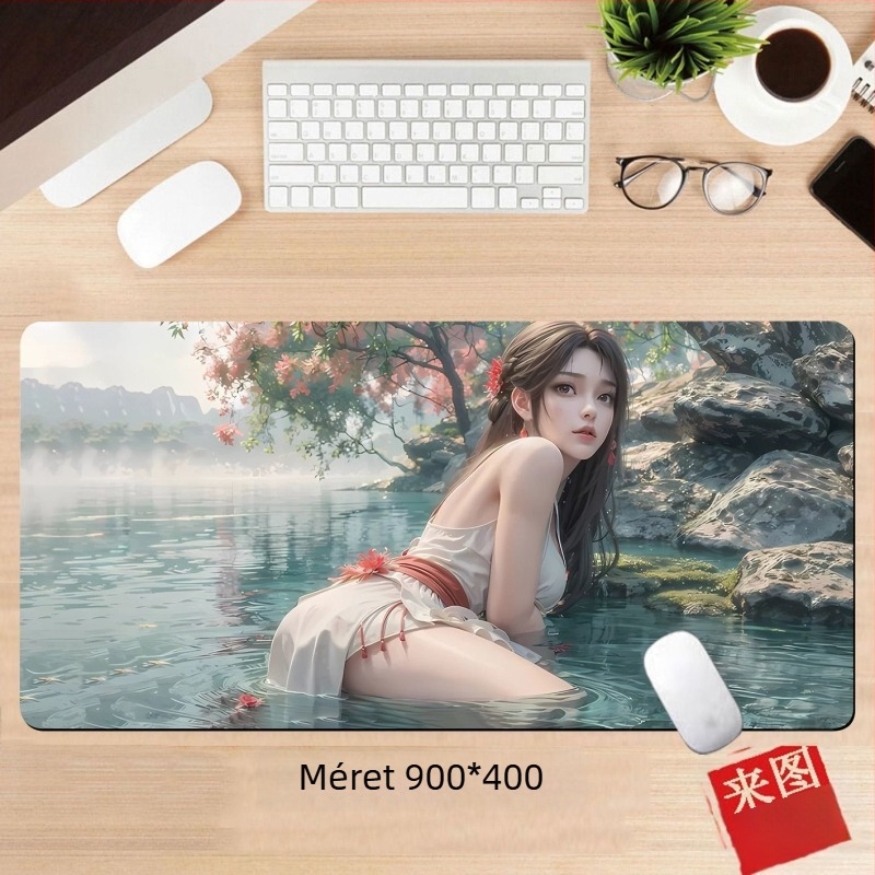 Anime lány egérpad – egyoldalas asztali párna játékosoknak, méretek 60x30 cm, 80x30 cm, 90x40 cm, 100x50 cm, 26x21 cm