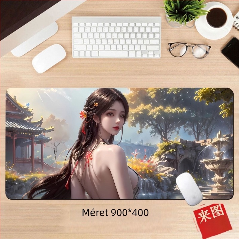 Anime lány egérpad – egyoldalas asztali párna játékosoknak, méretek 60x30 cm, 80x30 cm, 90x40 cm, 100x50 cm, 26x21 cm