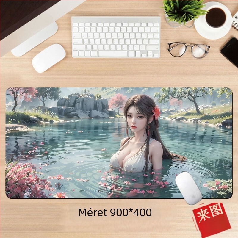 Anime lány egérpad – egyoldalas asztali párna játékosoknak, méretek 60x30 cm, 80x30 cm, 90x40 cm, 100x50 cm, 26x21 cm