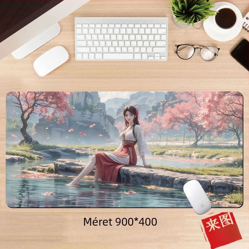 Anime lány egérpad – egyoldalas asztali párna játékosoknak, méretek 60x30 cm, 80x30 cm, 90x40 cm, 100x50 cm, 26x21 cm