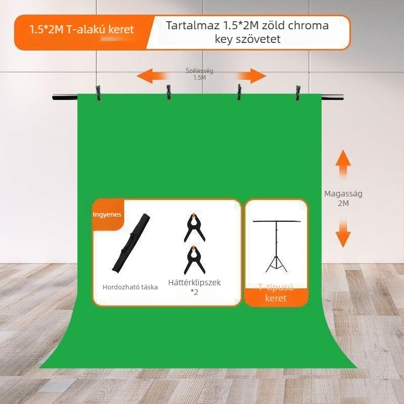 Chromakey textil hátfal hordozható állvánnyal, megerősített kivitel