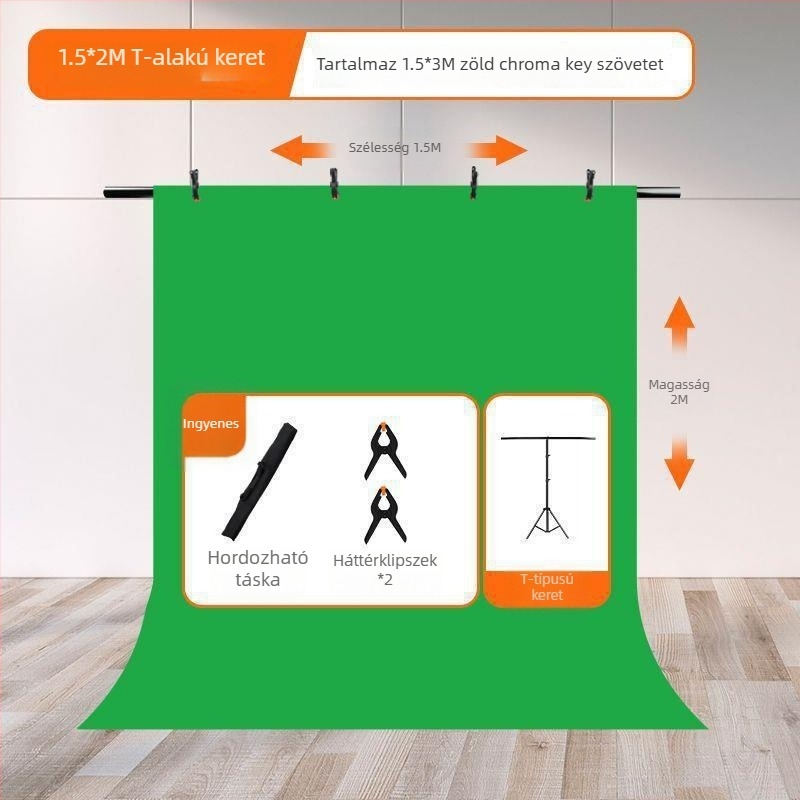 Chromakey textil hátfal hordozható állvánnyal, megerősített kivitel