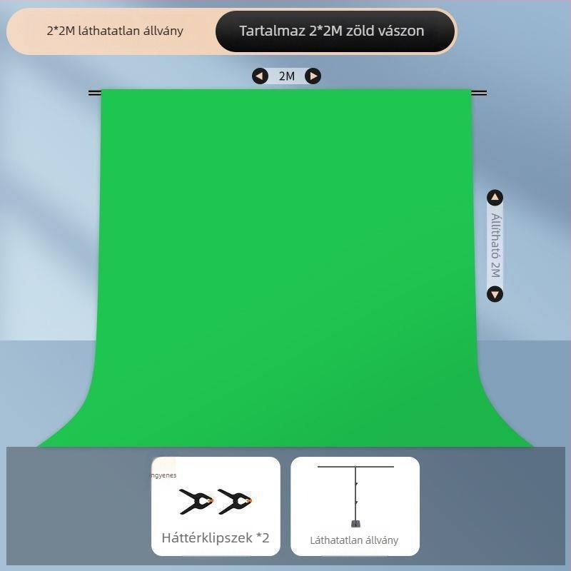 Chromakey textil hátfal hordozható állvánnyal, megerősített kivitel