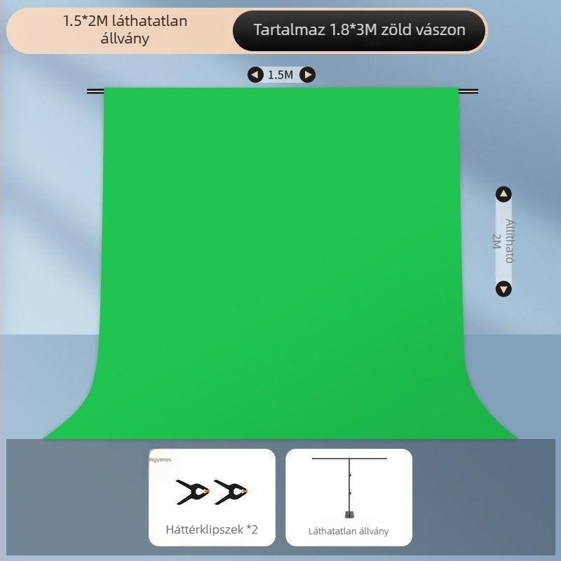 Chromakey textil hátfal hordozható állvánnyal, megerősített kivitel