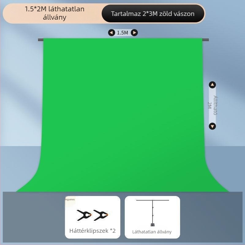 Chromakey textil hátfal hordozható állvánnyal, megerősített kivitel