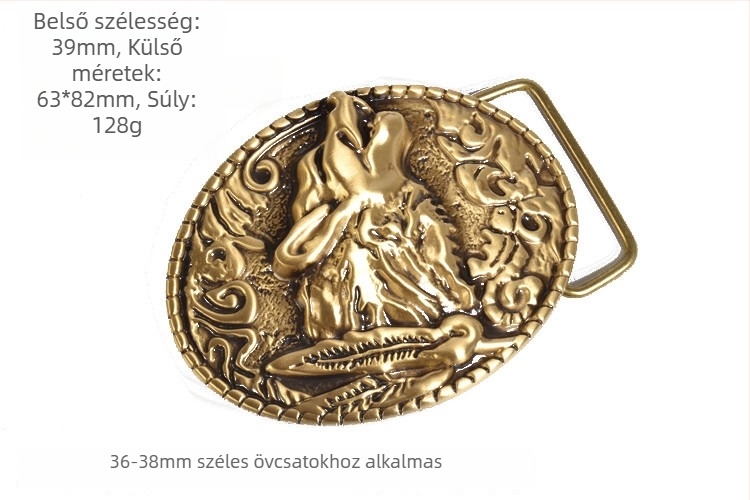 Férfi övcsat sárgarézből, sima lemez, kézzel készített kiegészítő