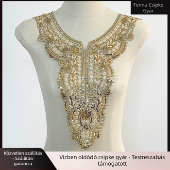 Színes gallér virágos flitterekkel és vízoldható csipkével – Anyag: Poliészter; Vízoldható csipke; Alkalmas fehérneműhöz, pizsamához, női ruházathoz, fejfedőkhöz, otthoni textilekhez