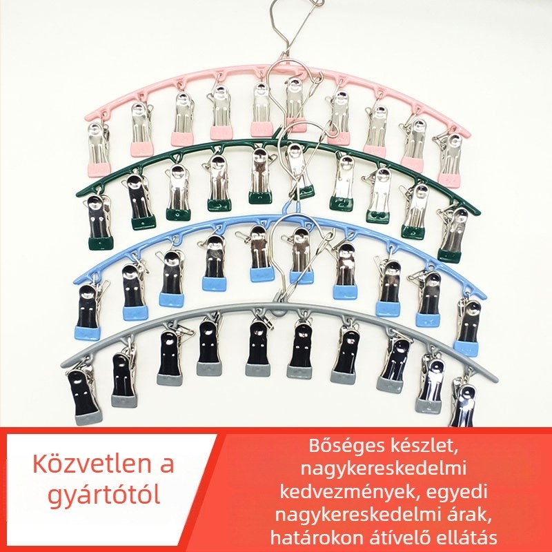 Szárító klipek rozsdamentes acél műanyag bevonattal, 10 klipek, csúszásmentes, nem összecsukható, ruhákhoz, sálakhoz és nyakkendőkhöz