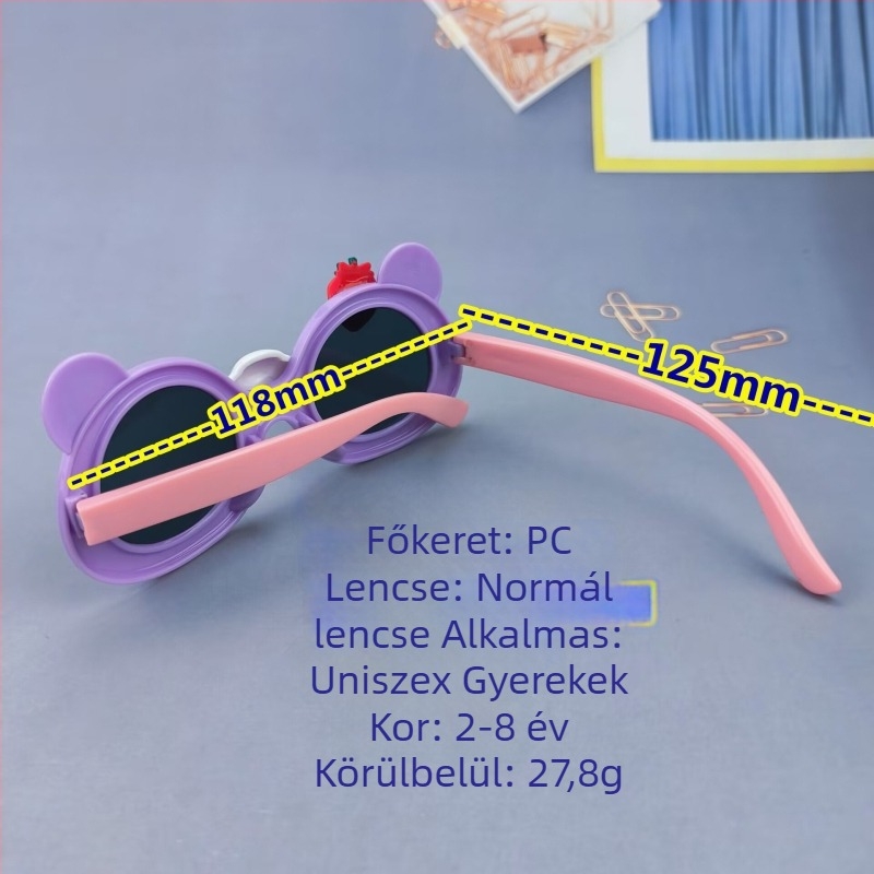 Gyerek napszemüveg Strawberry Bear Cartoon - UV380, teljes PC keret, poligon forma