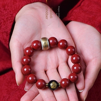 Cinnabar gyöngy karkötő, uniszex, 18 gyöngy, 10 mm, zodiákus Buddha karkötő, Nyúl éve