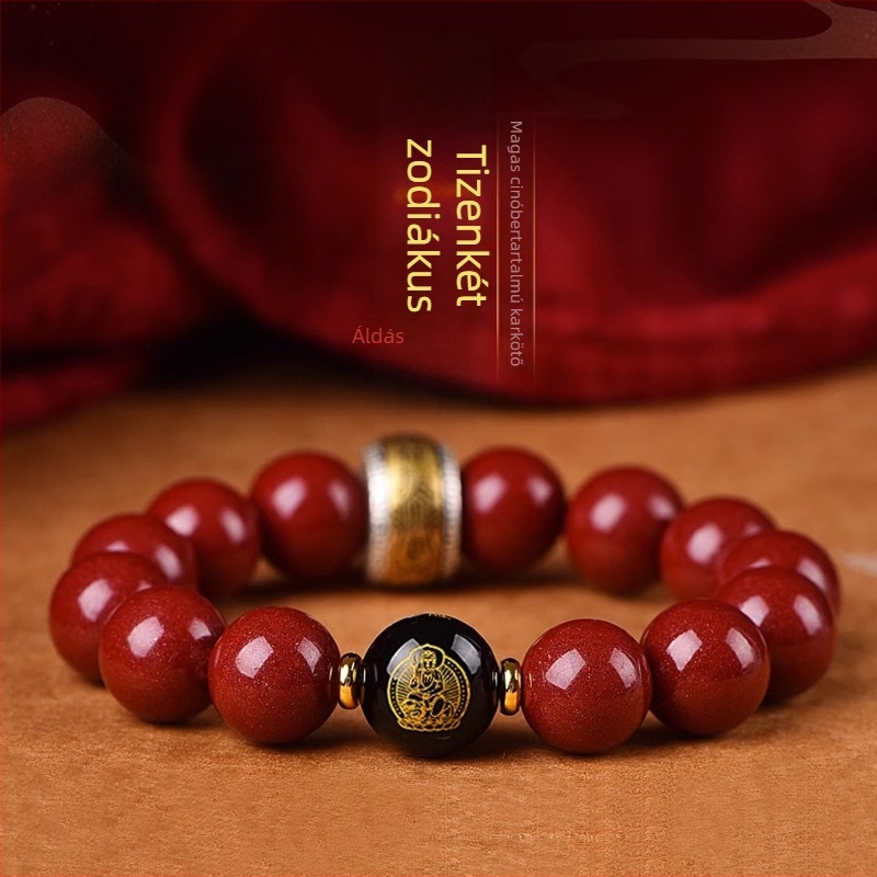 Cinnabar gyöngy karkötő, uniszex, 18 gyöngy, 10 mm, zodiákus Buddha karkötő, Nyúl éve