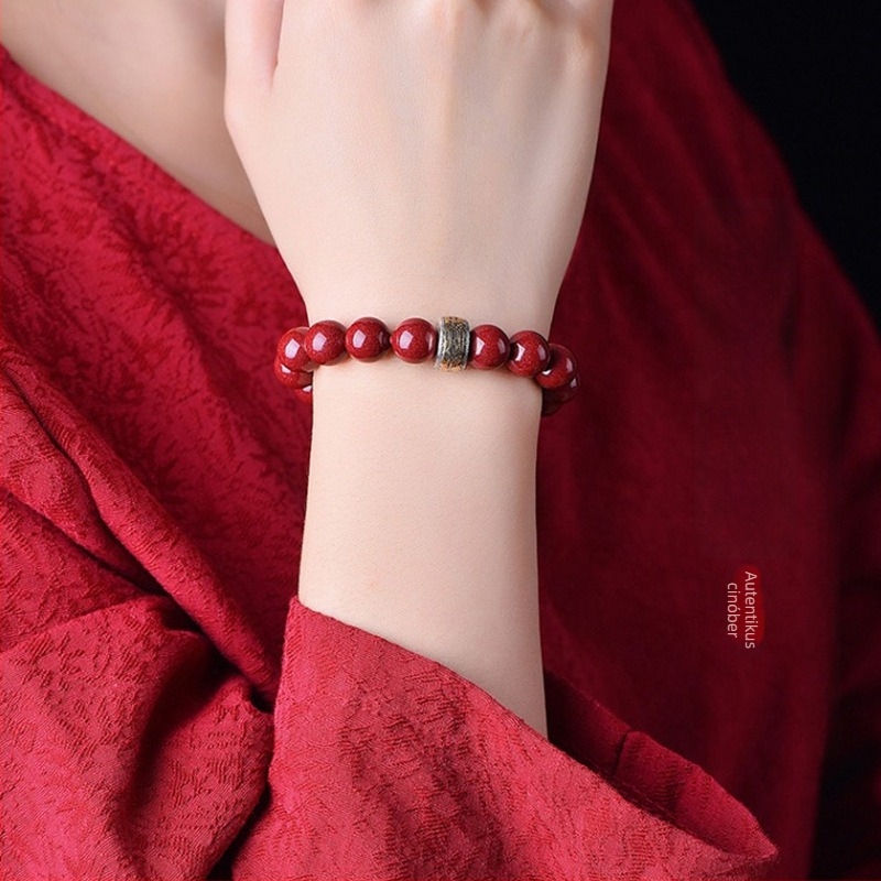 Cinnabar gyöngy karkötő, uniszex, 18 gyöngy, 10 mm, zodiákus Buddha karkötő, Nyúl éve