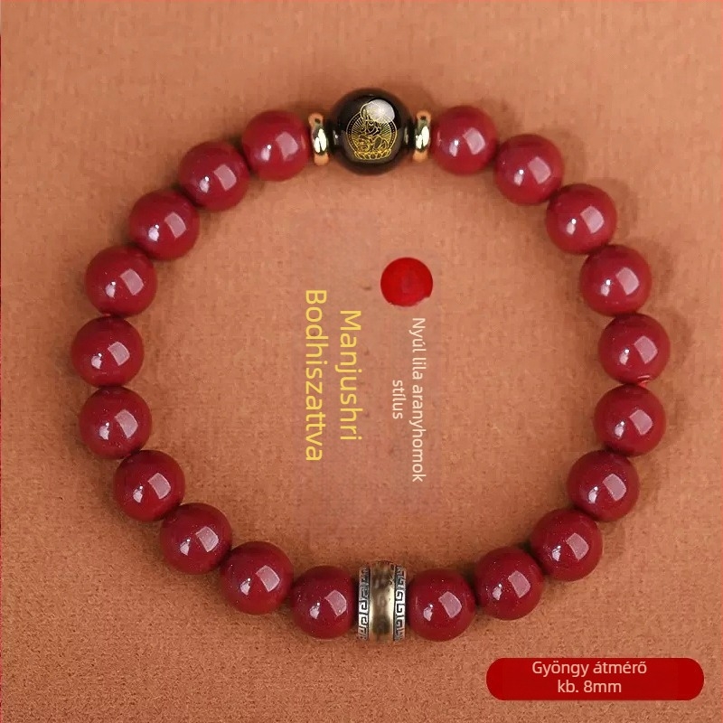 Cinnabar gyöngy karkötő, uniszex, 18 gyöngy, 10 mm, zodiákus Buddha karkötő, Nyúl éve