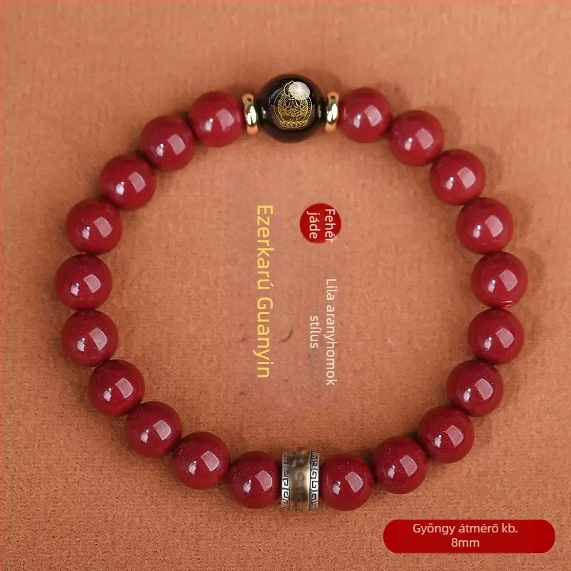 Cinnabar gyöngy karkötő, uniszex, 18 gyöngy, 10 mm, zodiákus Buddha karkötő, Nyúl éve