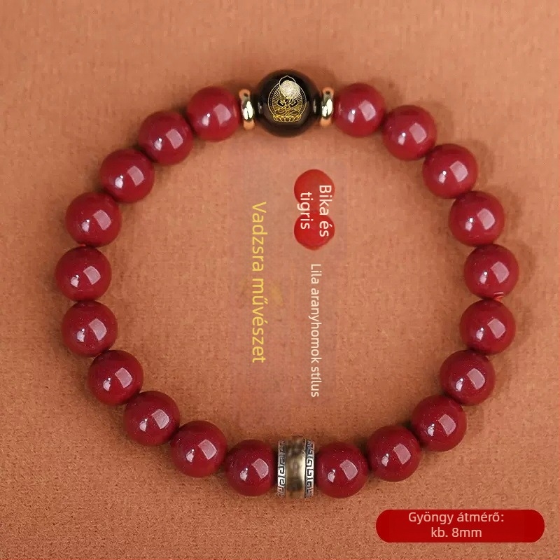 Cinnabar gyöngy karkötő, uniszex, 18 gyöngy, 10 mm, zodiákus Buddha karkötő, Nyúl éve