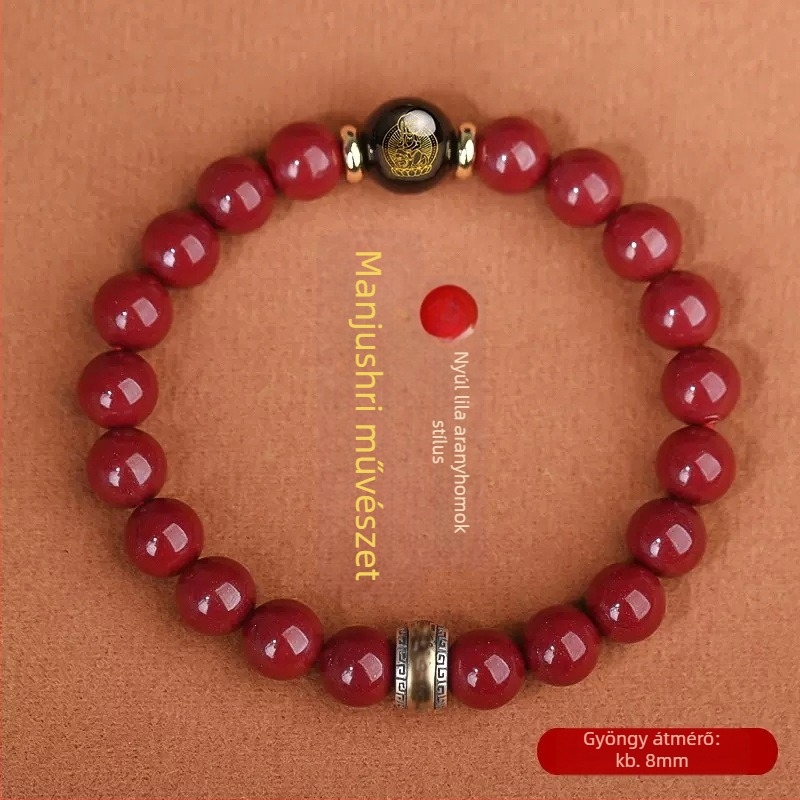 Cinnabar gyöngy karkötő, uniszex, 18 gyöngy, 10 mm, zodiákus Buddha karkötő, Nyúl éve