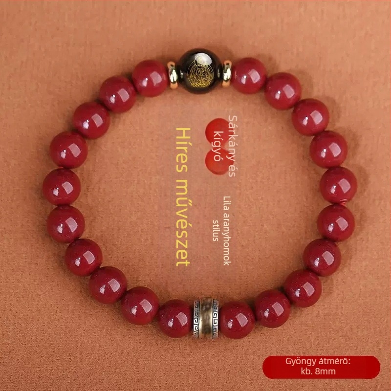 Cinnabar gyöngy karkötő, uniszex, 18 gyöngy, 10 mm, zodiákus Buddha karkötő, Nyúl éve
