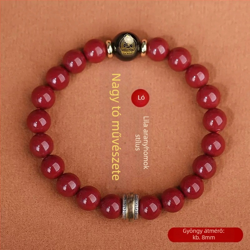 Cinnabar gyöngy karkötő, uniszex, 18 gyöngy, 10 mm, zodiákus Buddha karkötő, Nyúl éve