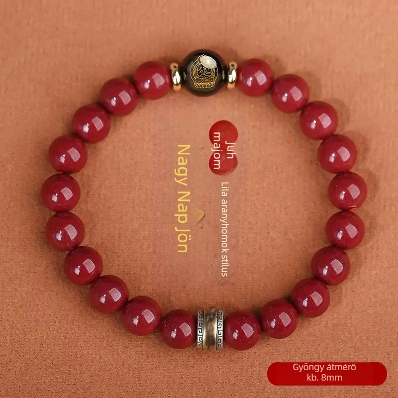 Cinnabar gyöngy karkötő, uniszex, 18 gyöngy, 10 mm, zodiákus Buddha karkötő, Nyúl éve