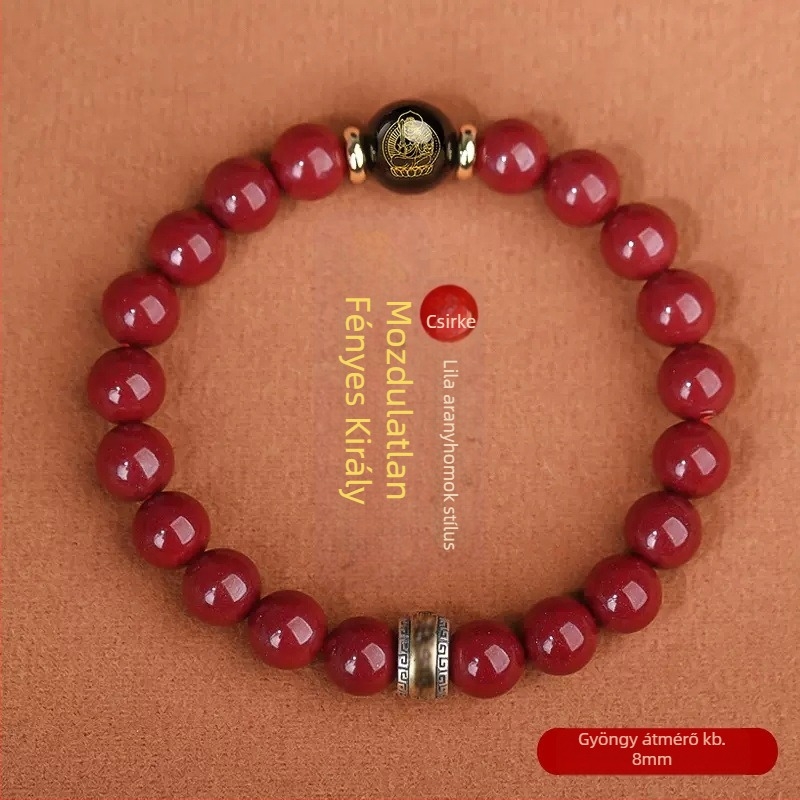 Cinnabar gyöngy karkötő, uniszex, 18 gyöngy, 10 mm, zodiákus Buddha karkötő, Nyúl éve