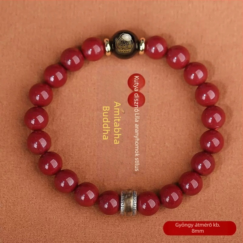 Cinnabar gyöngy karkötő, uniszex, 18 gyöngy, 10 mm, zodiákus Buddha karkötő, Nyúl éve