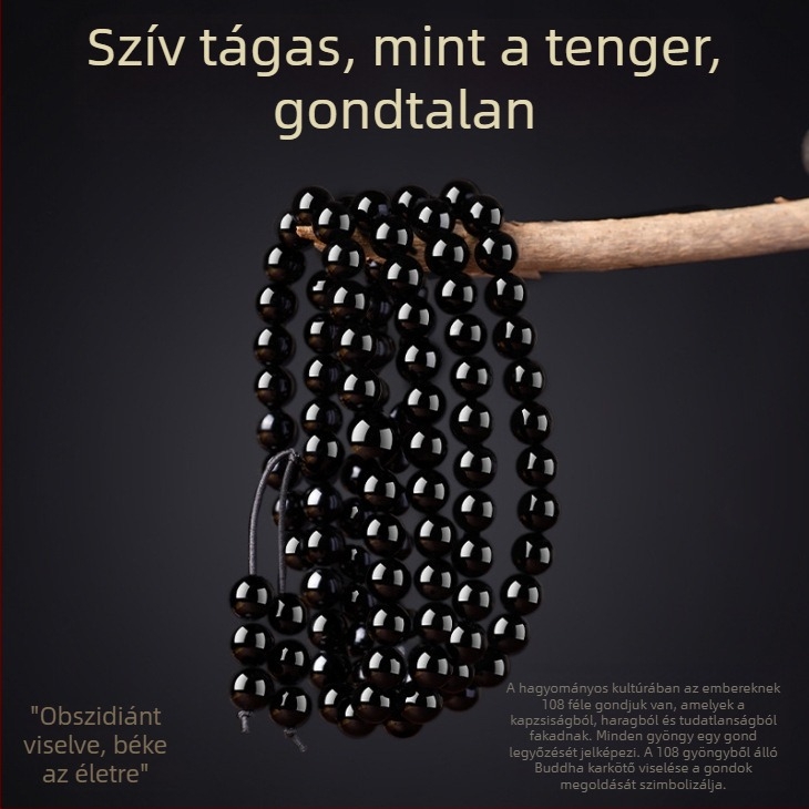 Természetes obszidián karkötő 108 gyönggyel, több rétegű uniszex karkötő a Kígyó éve számára