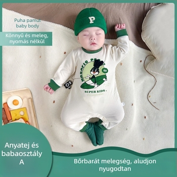 Újszülött őszi hosszú ujjú overál, elől kapcsos záródás, vékony anyagú, pamutból