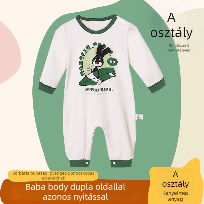 Újszülött őszi hosszú ujjú overál, elől kapcsos záródás, vékony anyagú, pamutból