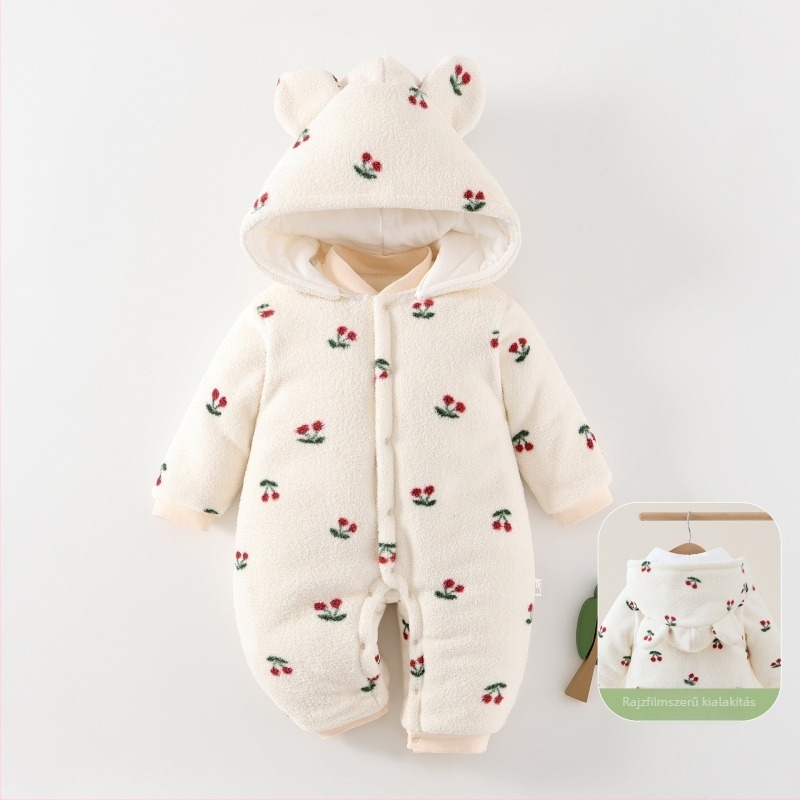 Újszülött babának készült overál vastagított béléssel, 100% pamut, polár fleece anyag, 0–12 hónapos korosztálynak.