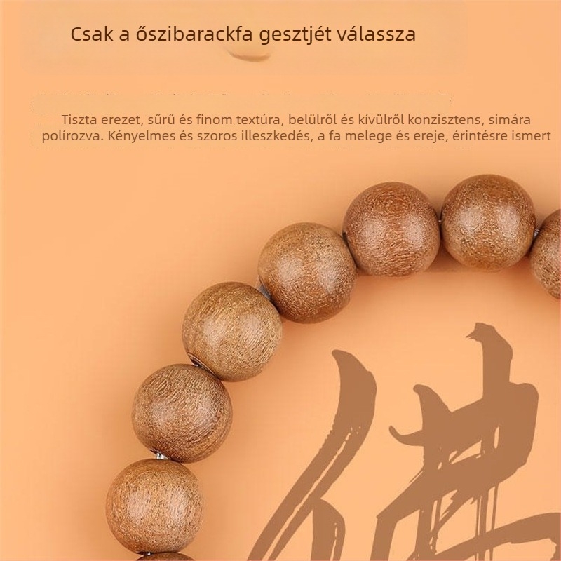 Természetes régi sárgabarackfa karkötő cinnabár gyöngyökkel, uniszex, etnikus stílusú kézzel készített