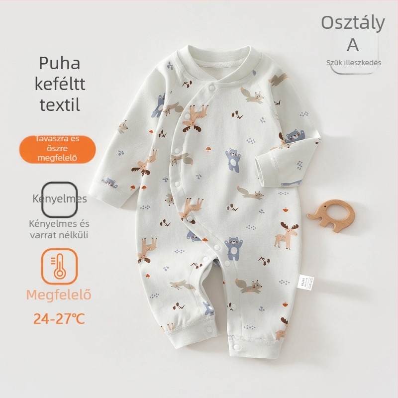 Baba pamut rugdalózó hosszú ujjú, uniszex, 100% pamut, újszülött, diagonális gombzár