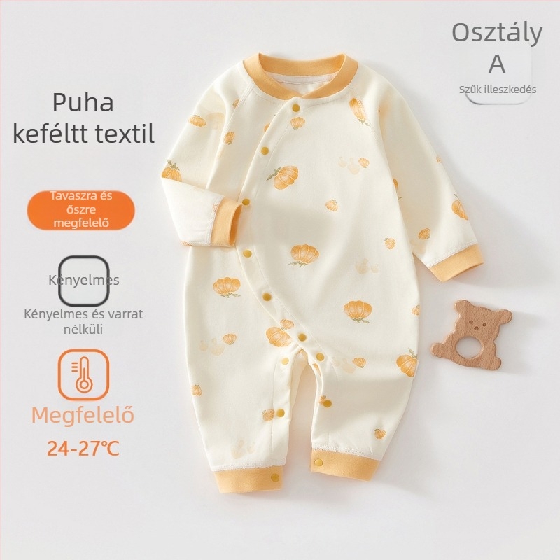 Baba pamut rugdalózó hosszú ujjú, uniszex, 100% pamut, újszülött, diagonális gombzár