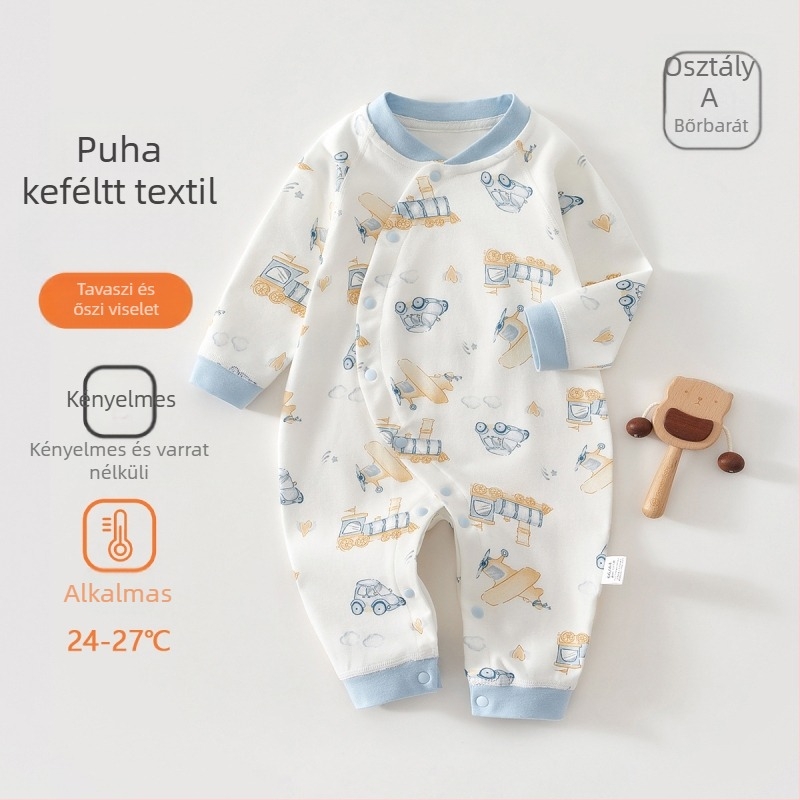Baba pamut rugdalózó hosszú ujjú, uniszex, 100% pamut, újszülött, diagonális gombzár
