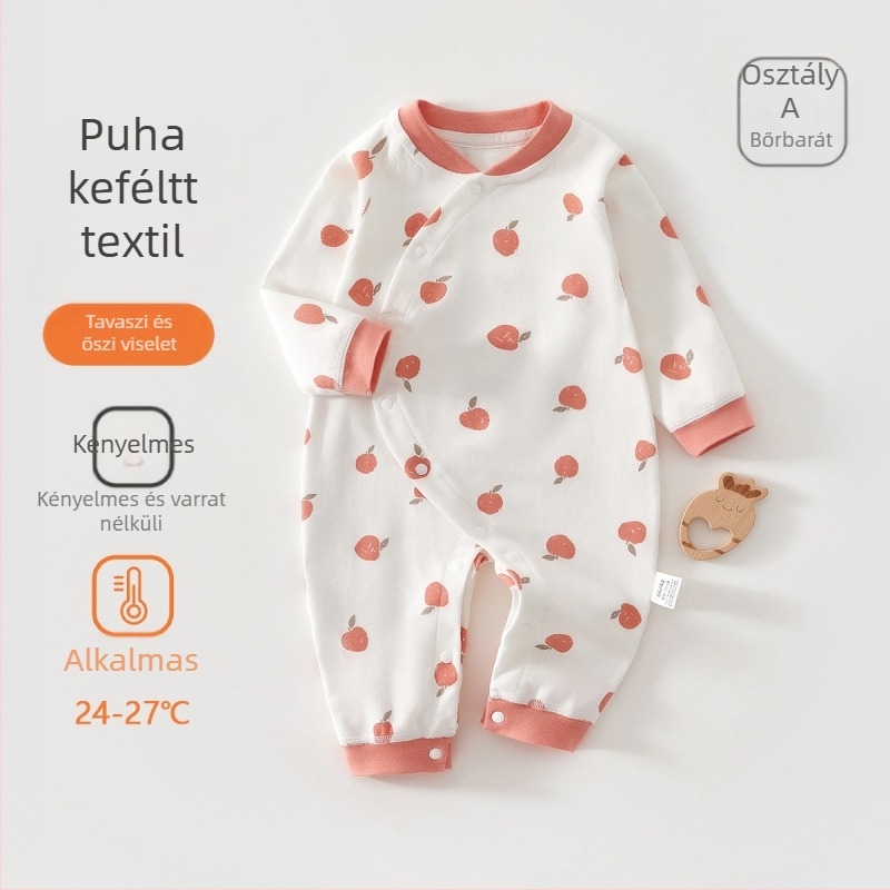 Baba pamut rugdalózó hosszú ujjú, uniszex, 100% pamut, újszülött, diagonális gombzár