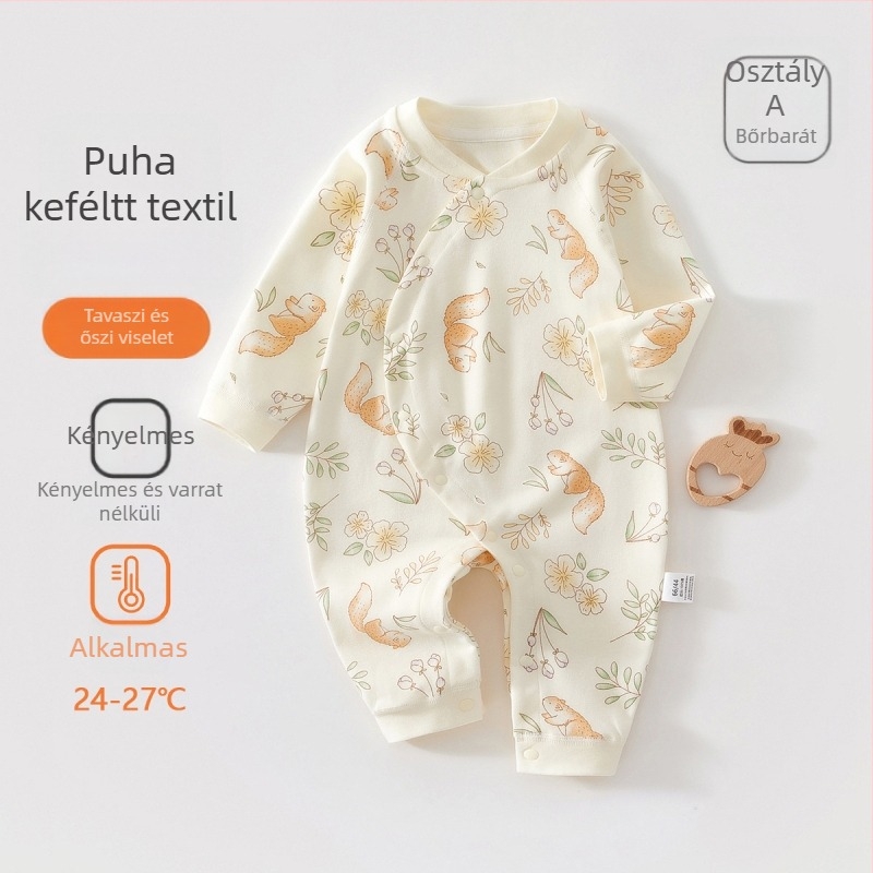 Baba pamut rugdalózó hosszú ujjú, uniszex, 100% pamut, újszülött, diagonális gombzár
