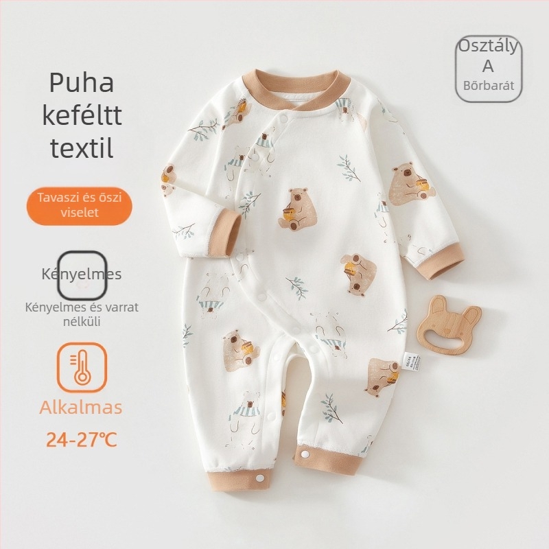 Baba pamut rugdalózó hosszú ujjú, uniszex, 100% pamut, újszülött, diagonális gombzár