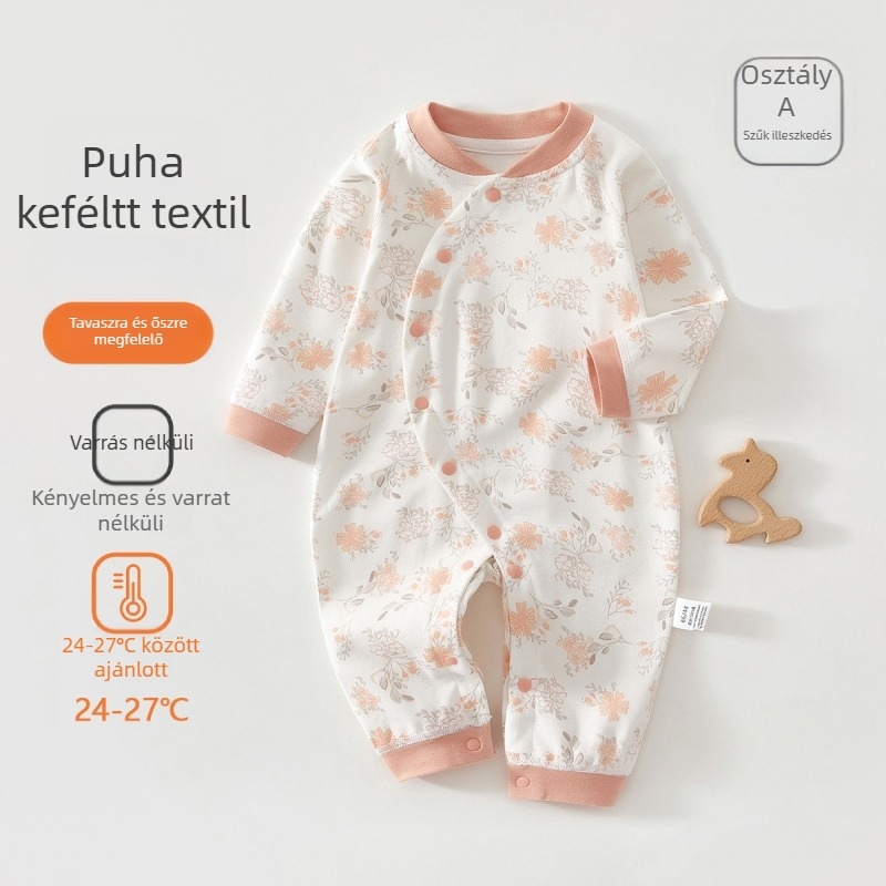 Baba pamut rugdalózó hosszú ujjú, uniszex, 100% pamut, újszülött, diagonális gombzár