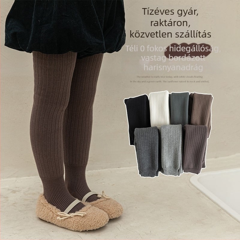 Flízzel bélelt gyerek leggings lányoknak, vastag ősz-télre, 100% pamut, lábszárig érő, mindennapi viselet